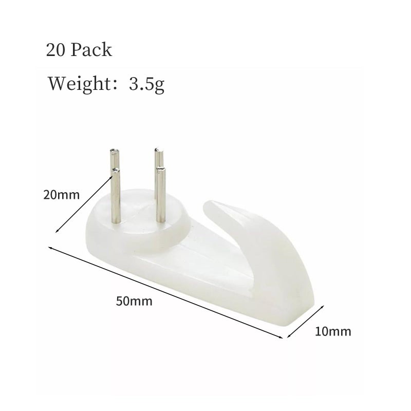 SYBL 20PCS White Powerful Concrete Hard Wall Drywall Picture Hooks Non-Trace Hanging Hook Traceless Nail Plastic Wall Hook for Picture Photo Frame Clock Hangers(5cm/1.97 Length) - Image 2